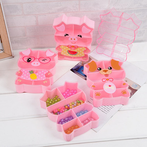 Creative Diy Handmade Beaded Jewelry Box Pink Pig Shape Foldable Storage Organizer For Kids Hair Accessories Makeup Desktop Use - Product Image 1