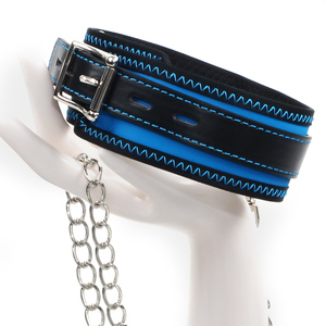 Collier SM en cuir PU bleu roi avec doublure en néoprène, laisse à chaîne métallique, équipement de bondage BDSM souple, jeu de rôle esclave, réglable MUQ - Product Image 3