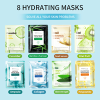 Soin Visage Masque Tissu Ampoule VShell Concombre Charbon Bambou Sérum Bave Escargot Aloès Collagène Kiwi Polypeptide