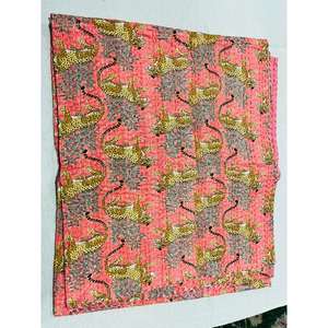Handcrafted Cotton Kantha <b>Quilt</b> <b>Bedspread</b> Designed With Traditional Block Printing And Soft Construction For Everyday - Product Image 6