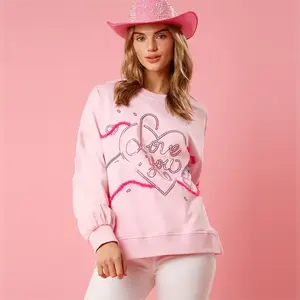 pullover hoodie Damenliebe Pailletten Patch Sweatshirt Rundhalsausschnitt Oberteil Valentinstagsgeschenk