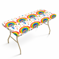 Nappe rectangulaire jetable en PEVA non tissé, motif arc-en-ciel, bord élastique, 6 pieds, imperméable, pour fête d'anniversaire
