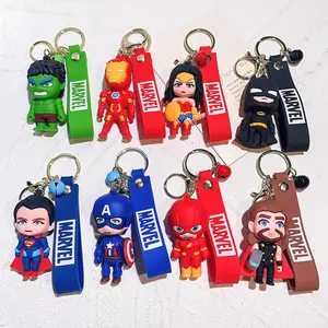 Hot Sale Silicone Car Key Chain 3D Cartoon Character Iron Man Captain America Rubber Superhero Keychain for Boys and Kids