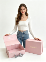 Luxuriöse Premium Umweltfreundliche Magnetische Faltbare Starre Geschenkbox Schaumstoffgefüttert Maßgefertigte Größe Rosa Band Brautjungfern-Antrag Hochzeit