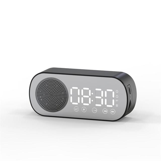Wireless Bluetooth-compatible Speaker LED Mirror Digital Alarm Clock Radio FM Large Display Battery Bedroom Living Room Office