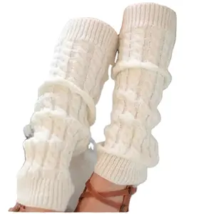 ถุงเท้าอุ่นขาสีขาวของผู้หญิงถุงเท้าแฟชั่นเลกกิ้งถุงเท้าถักญี่ปุ่นที่คลุมขาอุปกรณ์คอสเพลย์