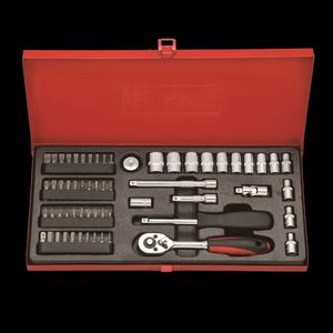 Taiwán mejor 1/4 Cr-V Juego de llaves de vaso 60 piezas con organizador de estuche rígido OEM personalizable - Product Image 1