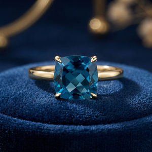 Anillo de Compromiso de Lujo con Zafiro Corte Cojín para Mujer en Oro de 10K, 14K, 18K y Plata 925, 935 - Product Image 1
