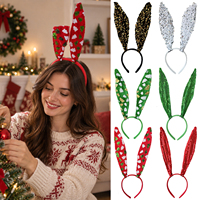 Nouveaux serre-têtes longs en velours à oreilles de lapin, avec paillettes, accessoires de coiffure mignons pour filles, pour tenues de fête de Noël
