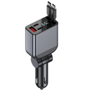 ที่ชาร์จในรถยนต์แบบพับเก็บได้ 120w ชาร์จเร็วพิเศษ หัวชาร์จคู่ 4 in 1 อะแดปเตอร์ชาร์จในรถยนต์แบบพกพา 5v1a สำหรับโทรศัพท์มือถือ - Product Image 1