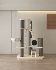 برج تسلق للقطط فاخر متعدد المنصات مصنوع من ورق الكرافت والحبال والسيزال وخشب البتولا والمطاط مع وحدة معيشة مبطنة - Product Image 5