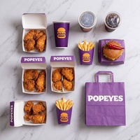 Emballage personnalisé pour la restauration rapide, boîte à hamburger en papier violet, conteneur pour ailes de poulet et ensemble de sacs à emporter