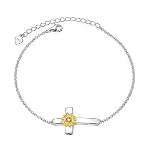 Bracelete de prata esterlina 925, pulseira com pingente cruz, corrente de miçangas, joia para mulheres e meninas adolescentes