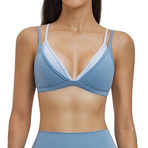 Women's Deep V-Neck Sports Bra Medium Support Breathable solid Color Yoga Top - Product Image 1