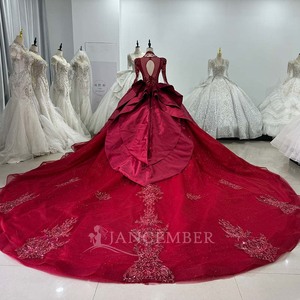 Gorgeous Dark <b>Red</b> Lace Appliques Rhinestones Crystals <b>Sequins</b> Beaded Wedding Ball Gown Prom Quinceanera Dresses Xs127 - Product Image 5