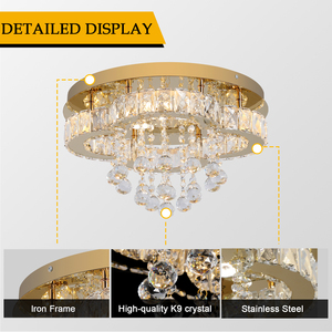 Plafonnier LED en cristal en acier inoxydable pour éclairage de salon, moderne, doré, 3 couleurs changeantes - Product Image 4