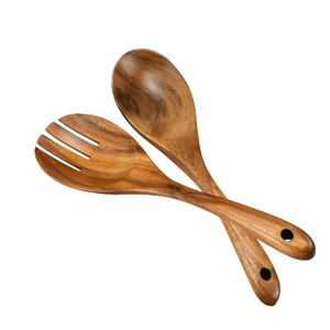 ชุดส้อมและช้อนสำหรับคลุกสลัด ด้ามยาว ชุดอุปกรณ์เสิร์ฟสลัด ชุดช้อนไม้สำหรับเสิร์ฟ - Product Image 1