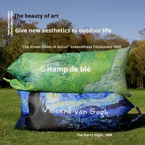 أريكة قابلة للنفخ رائجة البيع بتصميم قوس قزح، مصنوعة من قماش أكسفورد 210D، مناسبة للتخييم في الهواء الطلق ومهرجانات الموسيقى، تصميم فان جوخ محمول وفني - Product Image 5