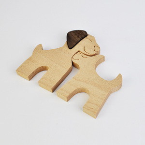 Decorazione in legno intaglio <span class=keywords><strong>a</strong></span> mano il cane e la donna figurina di artigianato in legno statua animale piccola casa salotto scaffale tavolo - Product Image 3