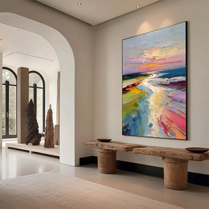 Quadro a Olio Verticale Testurizzato Paesaggio Costiero - Dipinto a Impasto Fatto a Mano su Tela per Arredamento Casa <span class=keywords><strong>e</strong></span> Hotel - Product Image 5