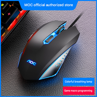 Souris de jeu filaire AOC avec éclairage RGB respirant, 6 boutons programmables, ergonomique, USB pour PC, ordinateur portable, ordinateur de bureau, joueur