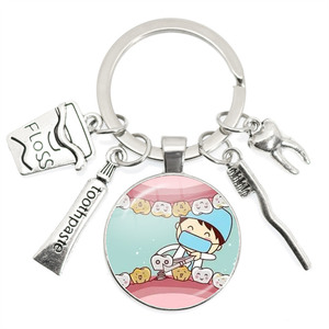 Hot Custom Promotional Love Teeth Day Gift Keychains Toothbrush Toothpaste Teeth Dentist Alloy Metal Glass Keychain