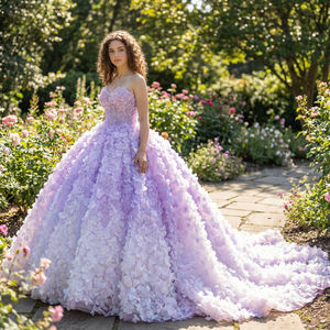 Robe de bal Jancember 6902 Lilac Ombre, sans bretelles, pour Quinceañera, avec pétales de fleurs 3D, tulle scintillant - Product Image 1
