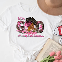 Avec Dieu, tout est possible Ruban Afro Girl Design personnalisé Fer à repasser sur transfert thermique Impression Dtf pour t-shirt Diy