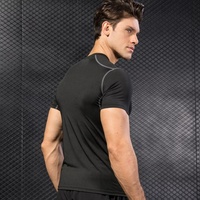 Très respirant entraînement Fitness porter séchage rapide à manches courtes Compression chemise noire coupe ajustée couches de base muscle t-shirt