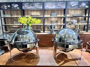 Plat à Réchaud en Acier Inoxydable Doré, Ensemble Buffet de Traiteur Rectangle Carré avec Couvercle Enroulable à Gaz, pour Hôtels - Product Image 5