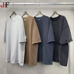 Camiseta de Hombre de 275 g/m², Estilo Nuevo, Camisetas Lisas de Alta Calidad, Diseño Personalizado, Estilo Urbano, Desgastado, Vintage, con Agujeros - Product Image 1