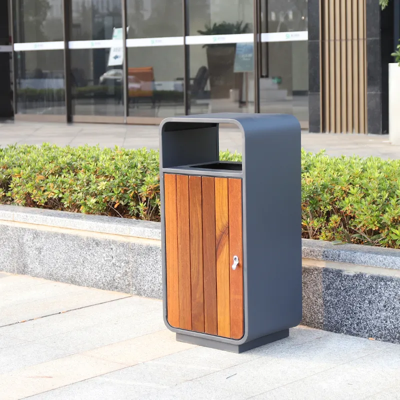 Arredo urbano di strada pubblico in acciaio inox con legno bidone della spazzatura in metallo per esterni per il parco