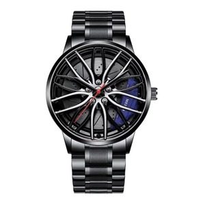 Montre pour homme tendance en alliage noir, cadran en forme de roue élégant, bracelet en acier inoxydable, montre à quartz sous vide de 42 mm, design innovant - Product Image 6