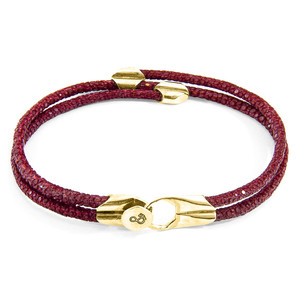 Bordeaux <b>Red</b> Conway 9ct Yellow Gold and Stingray Leather <b>Bracelet</b> - Product Image 3