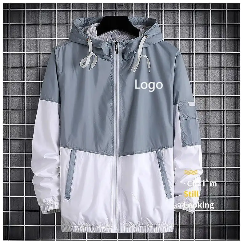 Custom Heren Full Zip Up Wind Breaker Jas Training Licht Gewicht Windjack Waterdichte Sport Jas Voor Mannen