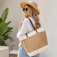 Sac de shopping en jute et lin, sac fourre-tout réutilisable, sac à bandoulière décontracté pour les courses quotidiennes et les voyages