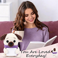 Peluche de bouledogue au crochet avec carte, décoration de bureau pour le soutien émotionnel, cadeau pour femmes, hommes et collègues