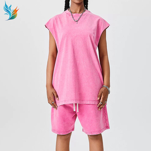 Ensemble décontracté pour <span class=keywords><strong>homme</strong></span>, débardeur et short en coton lavé, style streetwear, coupe ample, bleu assorti - Product Image 6