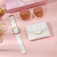 Set de Regalo para Mujer con Caja de Regalo, Cartera, Gafas de Sol, Reloj Ultra Quartz, Correa de Cuero Sintético y Acero Inoxidable, Perfecto para Compras y Viajes