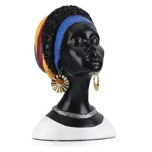 아프리카 조각 가정 장식, 흑인 아프리카 여성 예술 인형, 수지 공예, 창조적 인 수지 동상