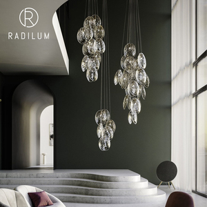 Lámpara de Araña de Cristal de Lujo, Estilo Nórdico Moderno para Sala de Estar, Villa, Diseño de Cristal Texturizado, Luz LED, Proyecto Mussels - Product Image 1