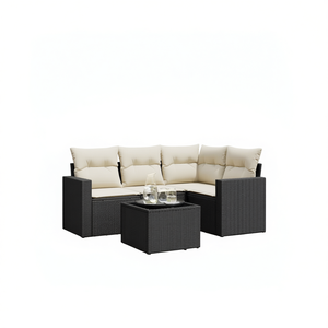 Juego de sofás de jardín de ratán sintético, 5 piezas, muebles de patio para exteriores en negro y crema, asientos modernos contemporáneos para 5 personas - Product Image 1