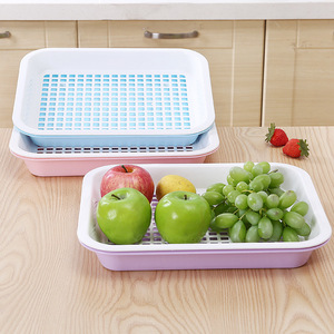 Rectangular Double Layer Plastic Fruit Tray L Size Stackable Kitchen Vegetable Drainer Mixed Color Packaging - Product Image 1