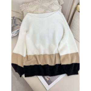 Pull à manches longues rayé bicolore blanc pour femmes - Product Image 2