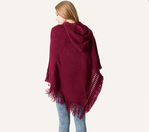 Nouveau châle-<span class=keywords><strong>poncho</strong></span> tricoté pour femme, couleur unie, style hijab, pour l'automne et l'hiver - Product Image 3