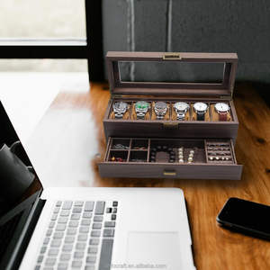 2-слойная кожаная коробка для часов Органайзер 6-слот держатель для часов с выдвижным ящиком для мужчин и женщин - Product Image 4