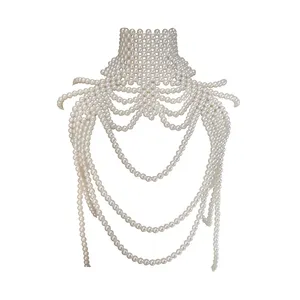 Women's fashion sexy woven tassel pearl sweater chain multi-layer bra body chain banquet nightclub accessories