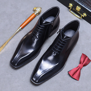 Leather shoes - British leather trend formal leather <b>boots</b> pointed toe zipper high-top leather shoes short <b>boots</b> - Product Image 6