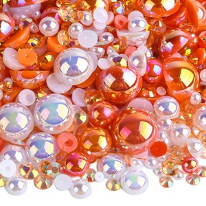 OLeeya 100g Perles demi-rondes en ABS de tailles variées, perles plates, couleurs mélangées, strass en résine, artisanat de Noël, décoration pour nail art DIY - Product Image 3