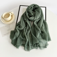 Foulard Hijab Uni Effet Froissé à Bords Effilochés pour Femme, Châle Doux et Plissé